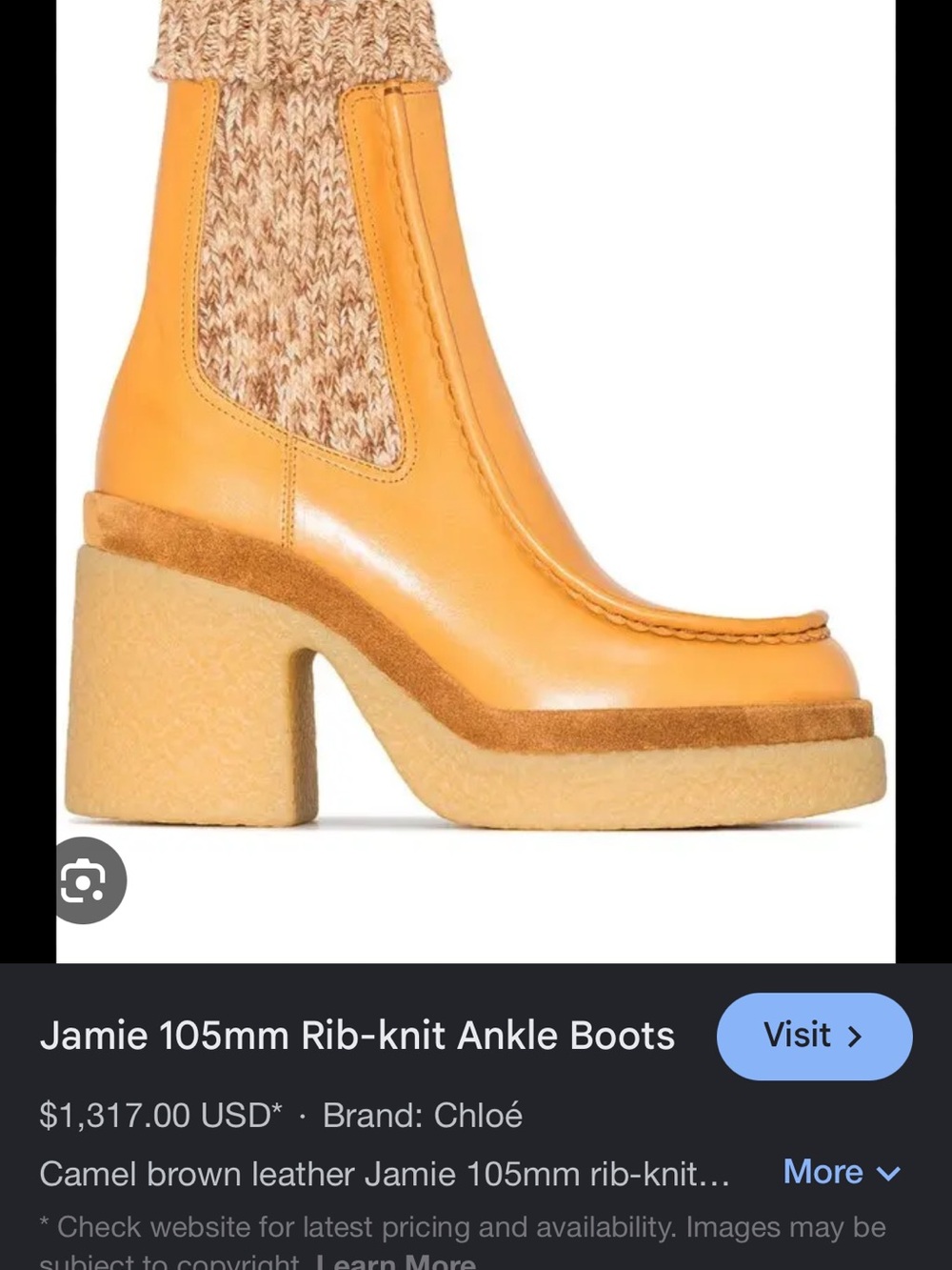 Chloé Camel Yellow Leather Rib-Knit Ankle Boots